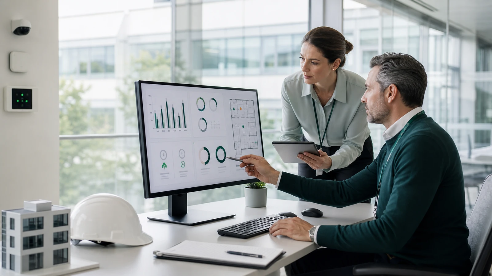 Tesis yönetiminde SLA ve KPI performansını inceleyen operasyon ekibi